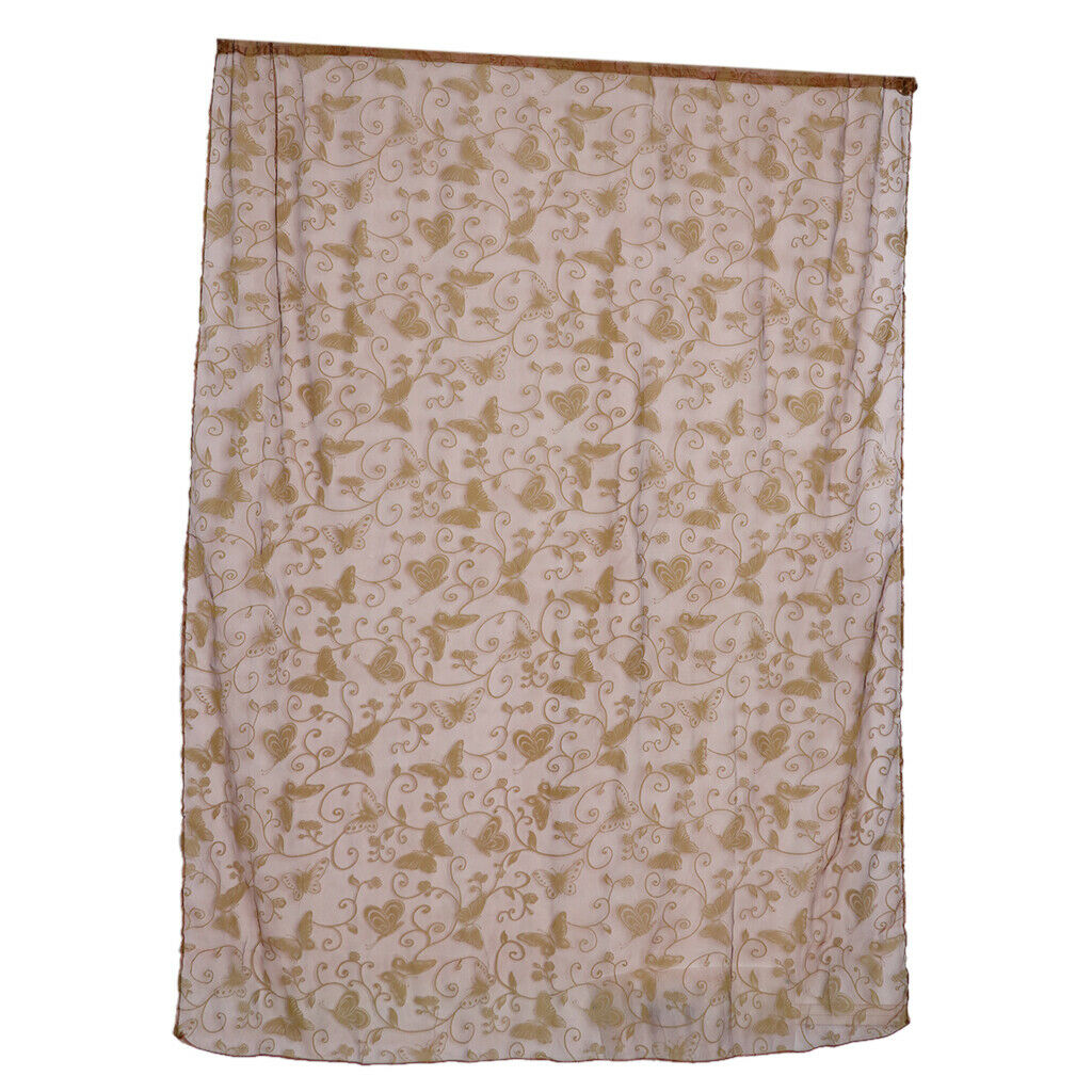 Flocking Voile Curtain Grommet Window Panel Butterfly  Coffee 200x250cm