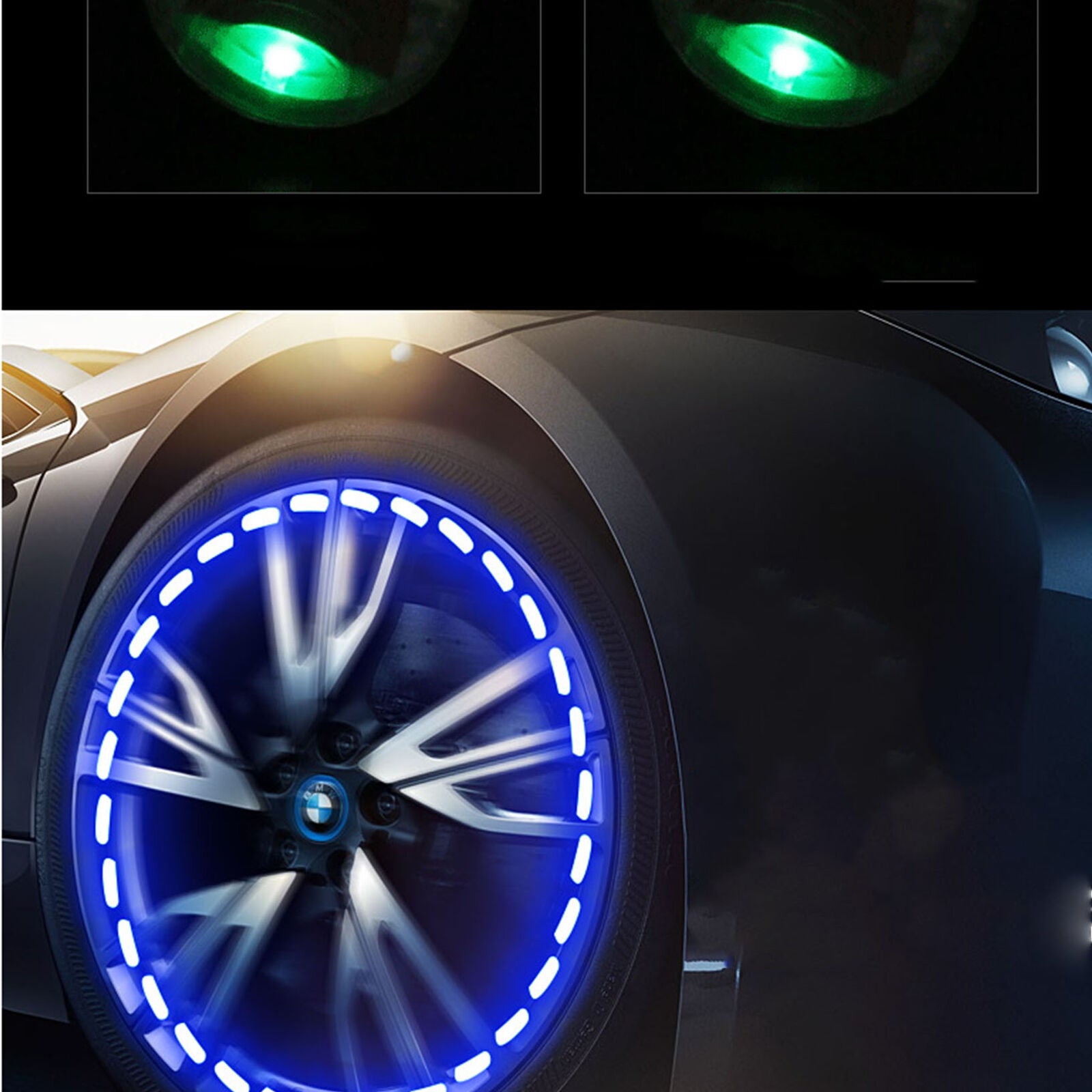 4PCS Neon Car Bike Motorcycle LED Flash Solar Wheel Tire Tyre Valve Cap Light