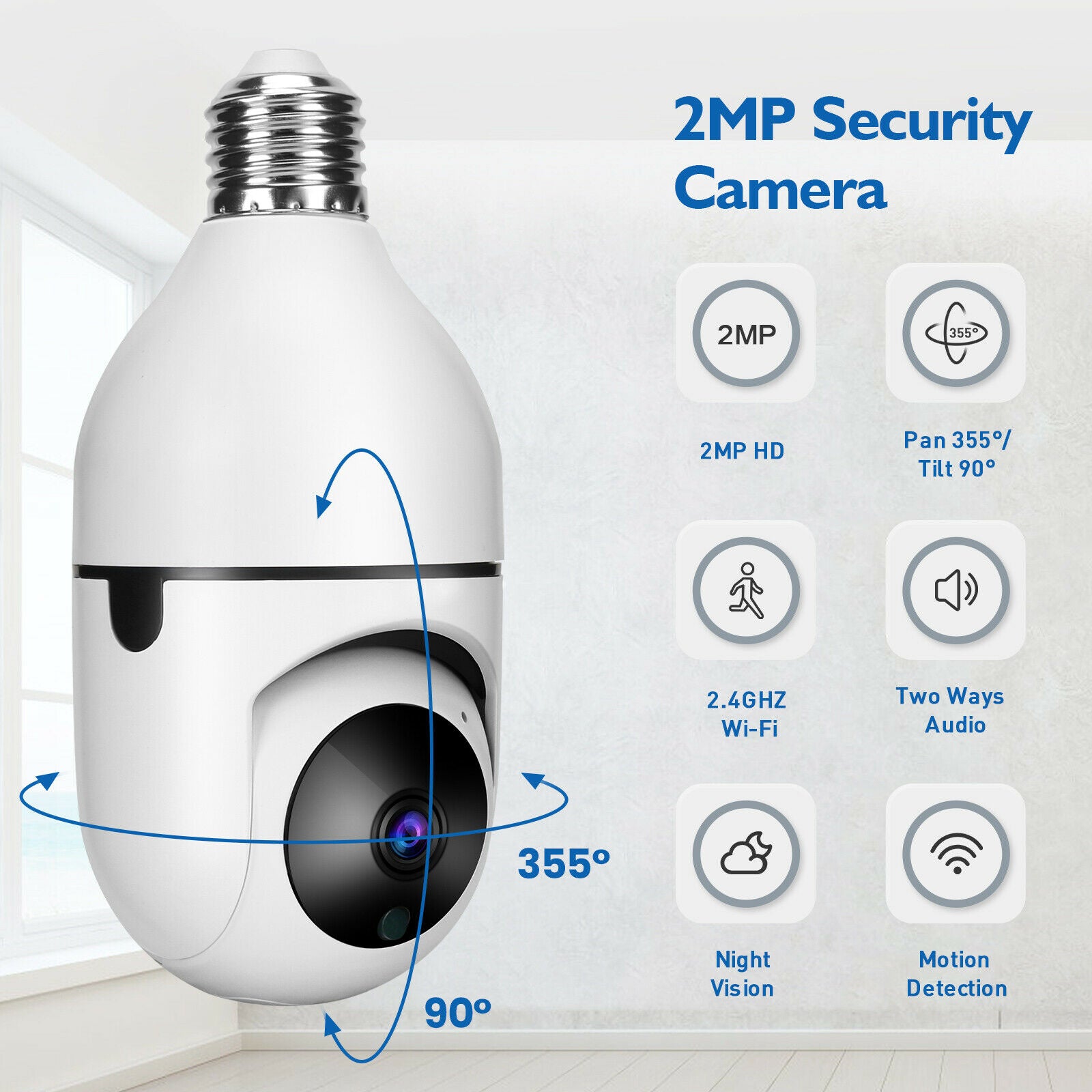 For Home SecurityE27 Bulb Wifi Camera HD Infrared Night Vision Two Way Talk