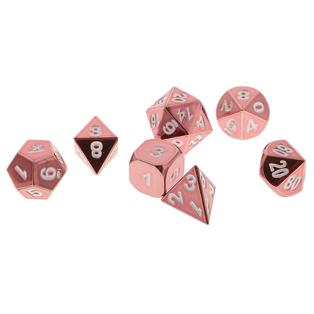 7Pieces Alloy Polyhedral Role Playing Game Dices with Box for TRPG Toys Pink