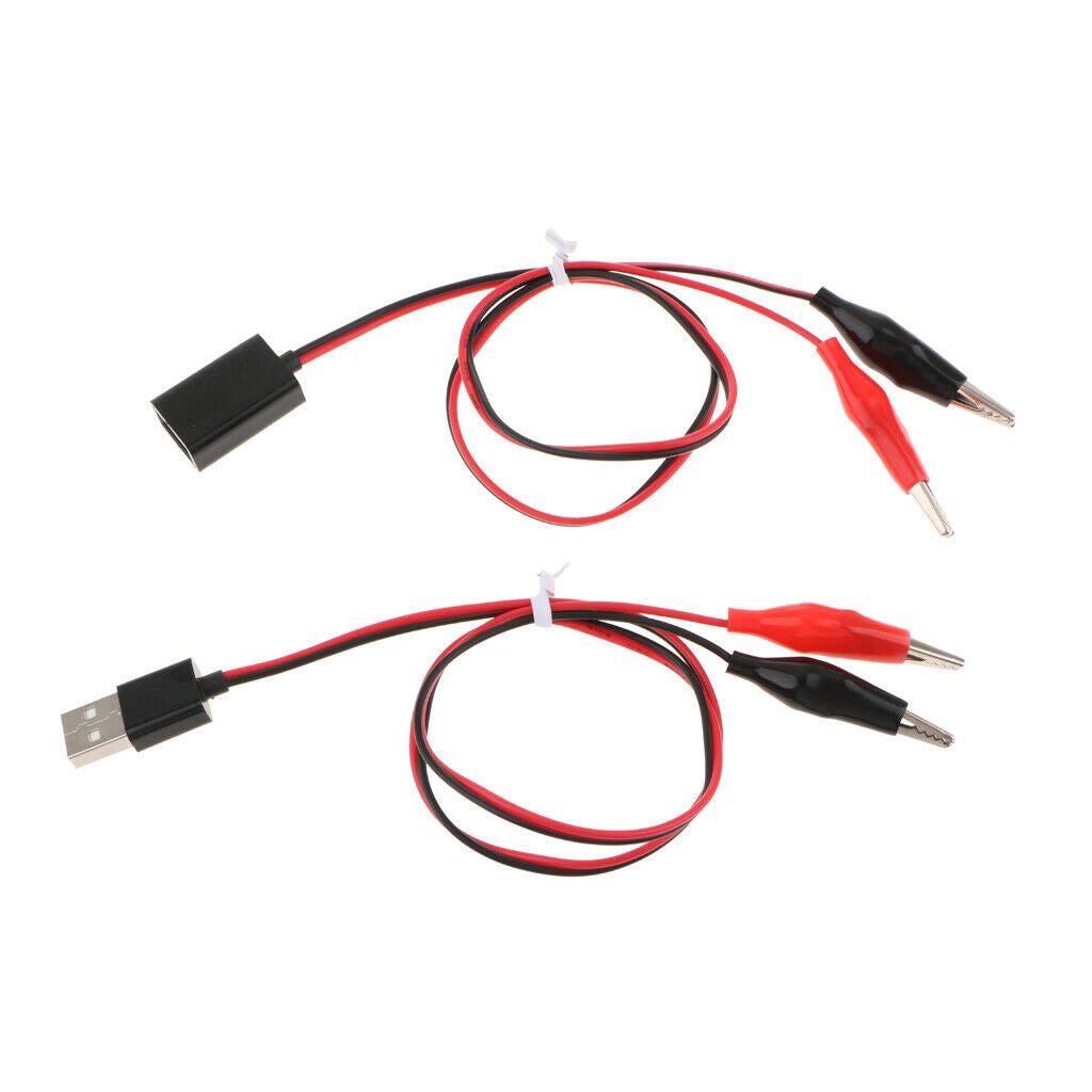 Alligator Clips to USB Male + Female Test Lead Adapter Cable 53cm (pack of 2)