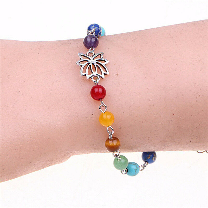 Women Bohemia Colorful Beads Bracelet Energy Yoga Lotus Pendant Anklet Cha.l8