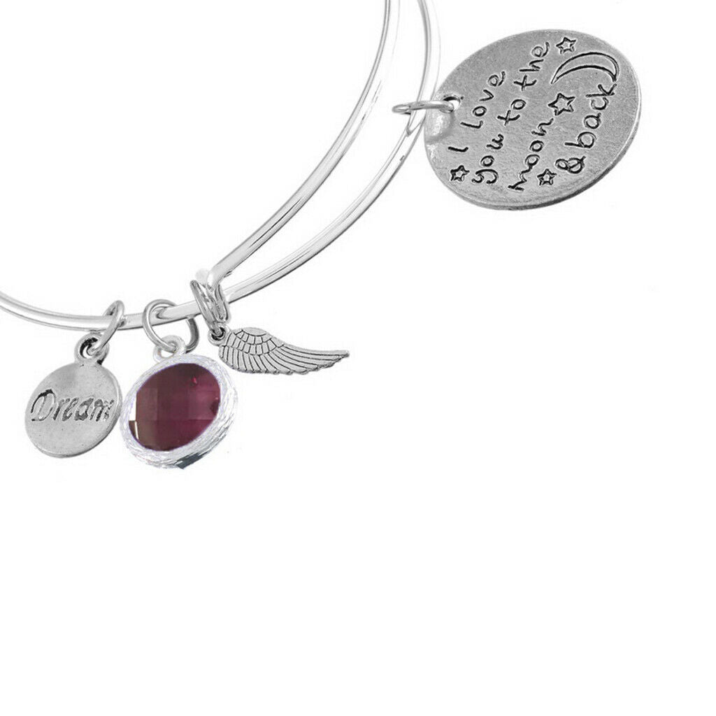 Hidden Hollow Beads Birthstone Expandable Women's Wire Bangle Bracelet 1