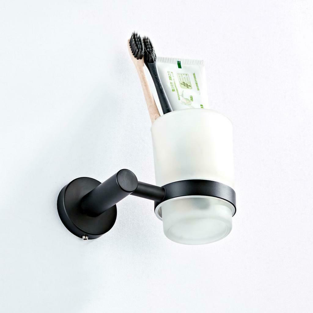 Anti-corrosion Toothbrush Holder w/ Ground Glass Cup for Home Cafe Bathroom