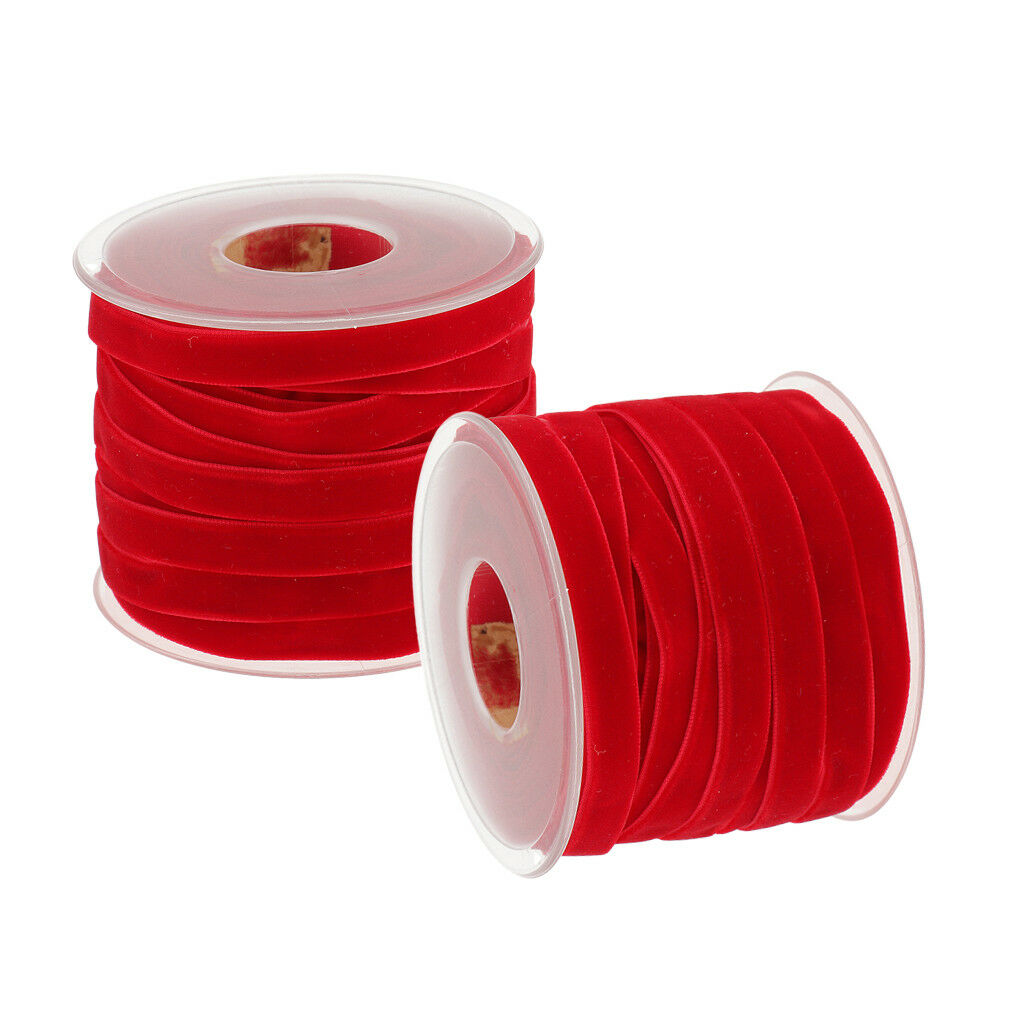 2x 20 Yard 10mm Velvet Ribbon Roll Trimming Sewing DIY Decor For Craft Red