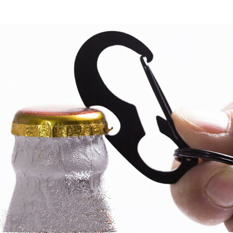 1pc Bottle Opener Keychain Ring D Shape Buckle Clip Outdoor Camping Carabiner Qx