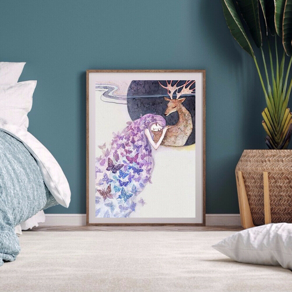 Frameless Painting By Number DIY Butterfly Elk Hand Painted Digital Picture @