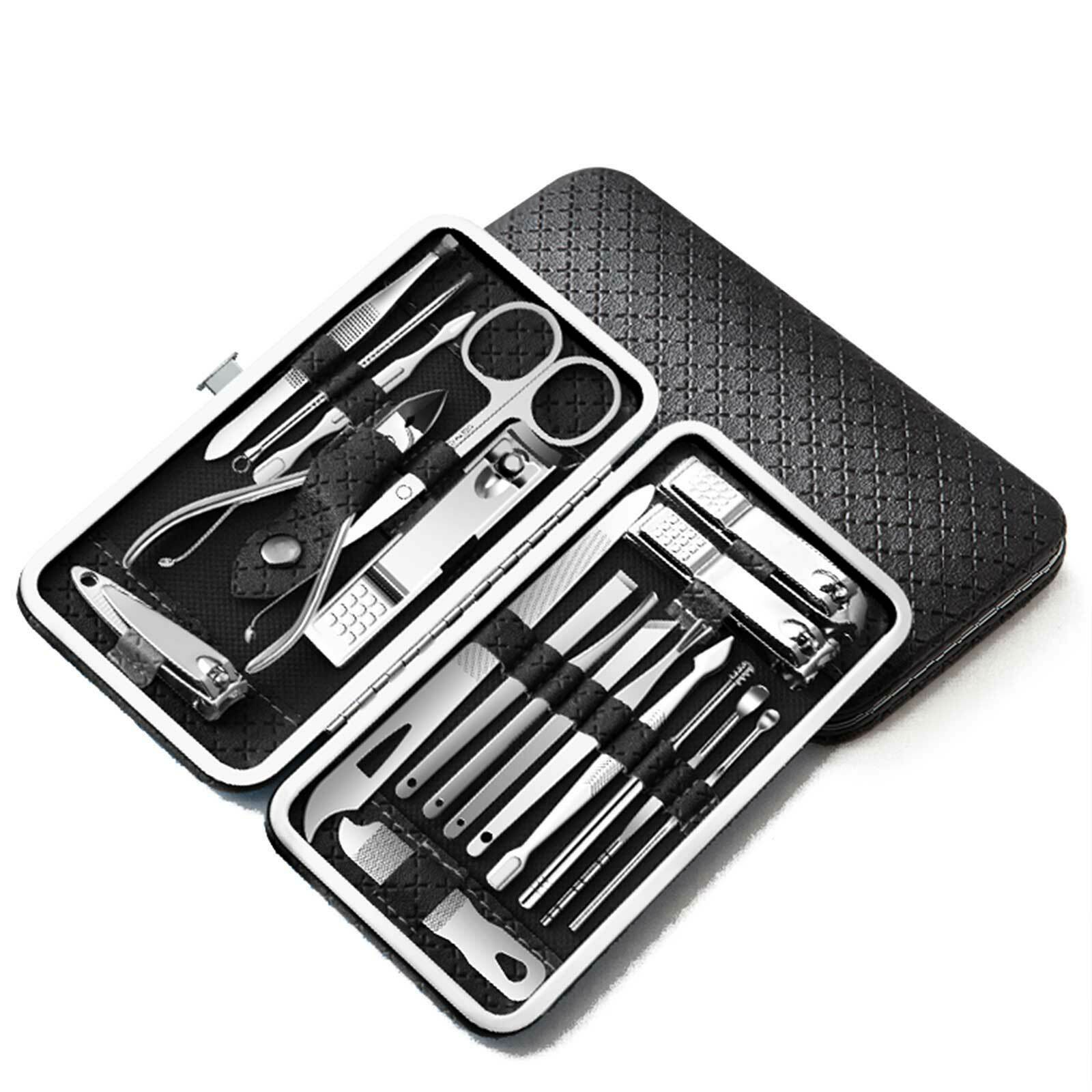 19Pcs PedicureAndManicure Cleaner Nail Clippers Stainless Steel Beauty Set BLACK
