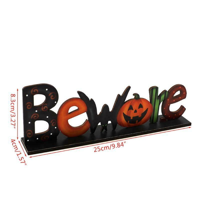 Halloween Wooden Table Decor Beware Letters Pumpkin Sign Party Desktop Ornament