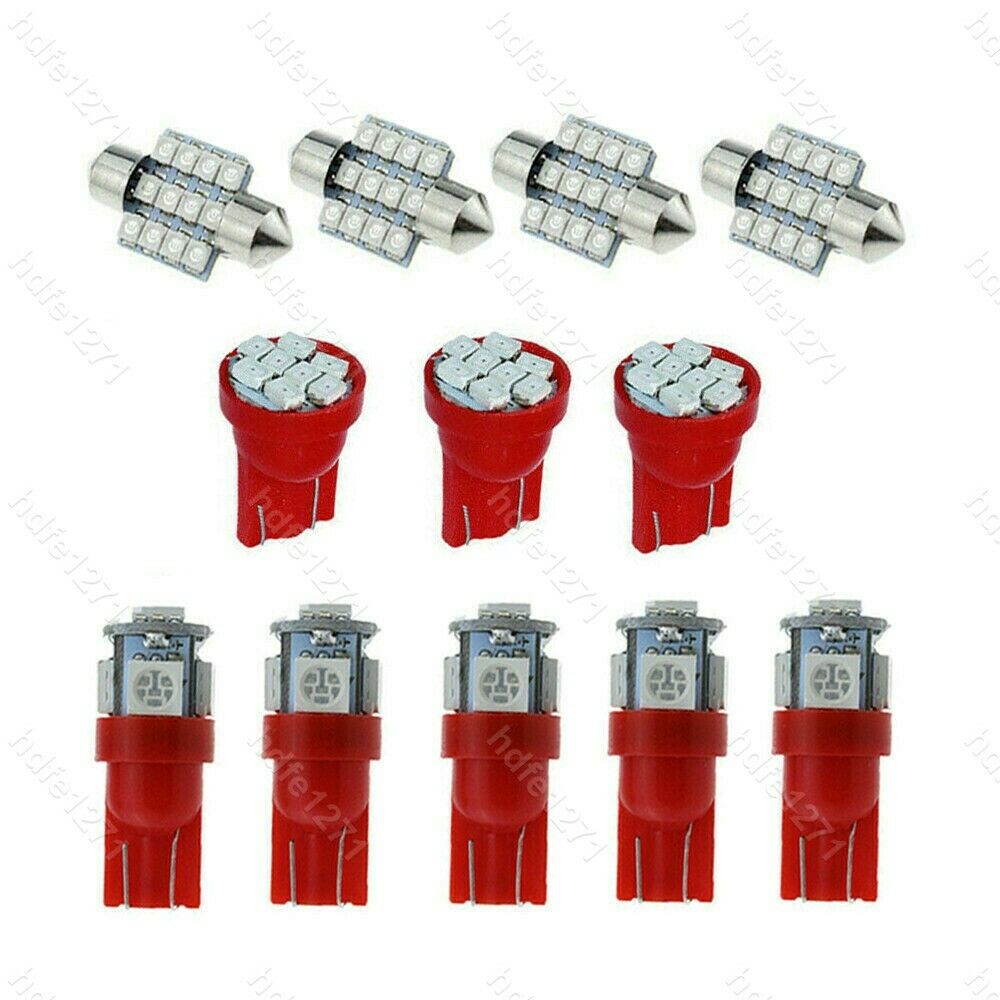 11x Red LED Lights Interior Package T10 31mm Map Dome License Plate Light
