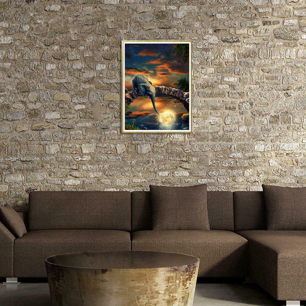 Lake Elephant 5D DIY Full Drill Round Diamond Painting Embroidery Kits Gift @