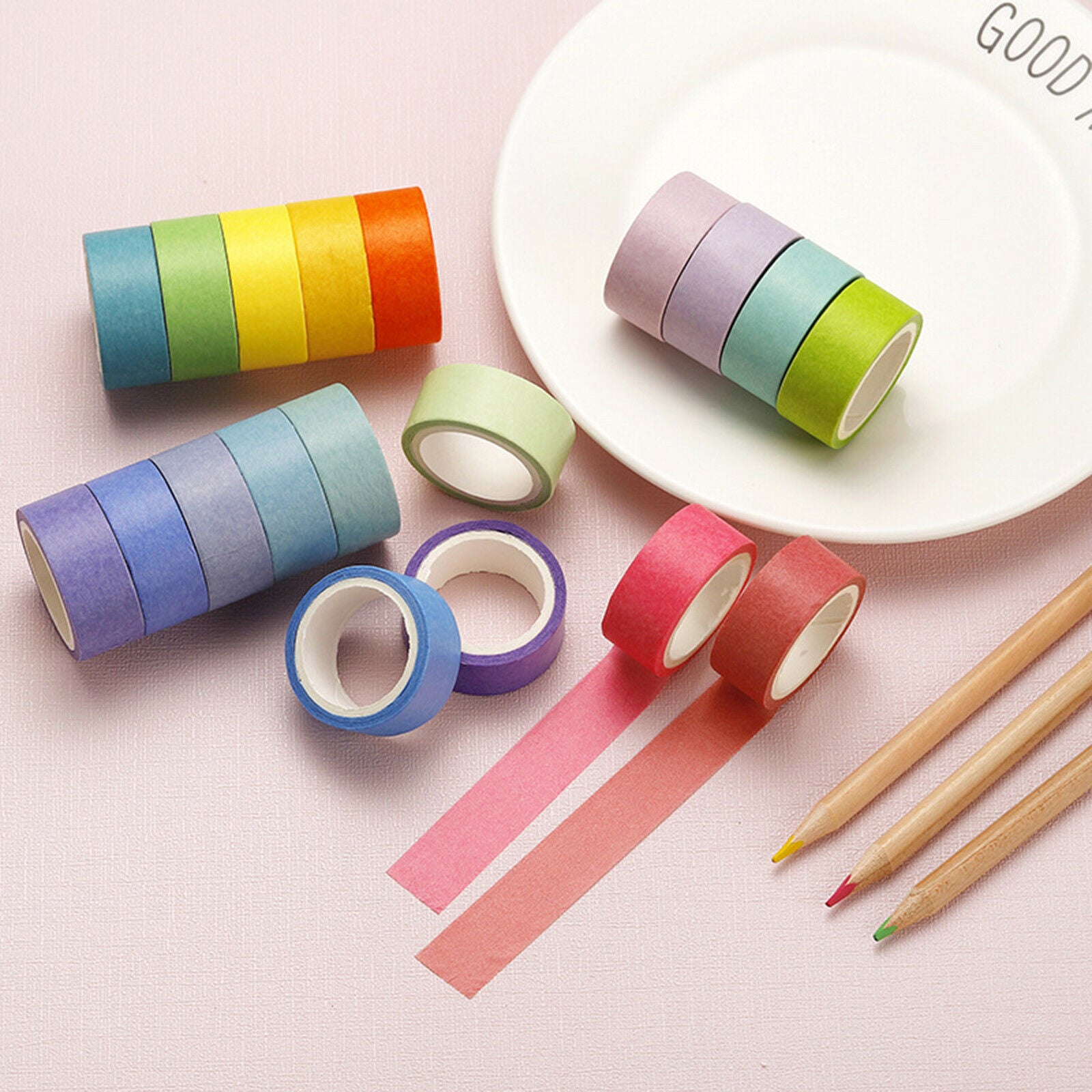 60x Rainbow Washi Sticky Paper Masking Adhesive Decorative Tape Scrapbooking