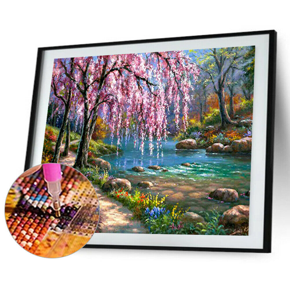 Full Square Drill Cross Stitch River Tree Embroidery Diamond Painting Craft @