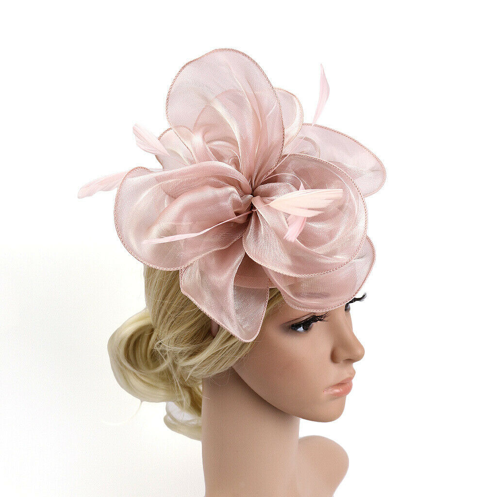 Wedding Fascinator Hat Women Feather Flower  Hair Band Church Party