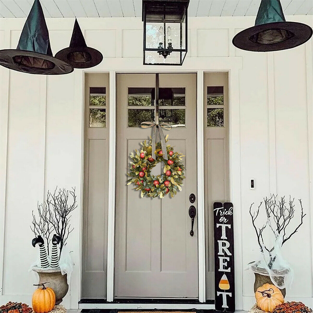 Fall Pomegranate Wreath Green Plants Indoor Outdoor Home Window Wall Decoration