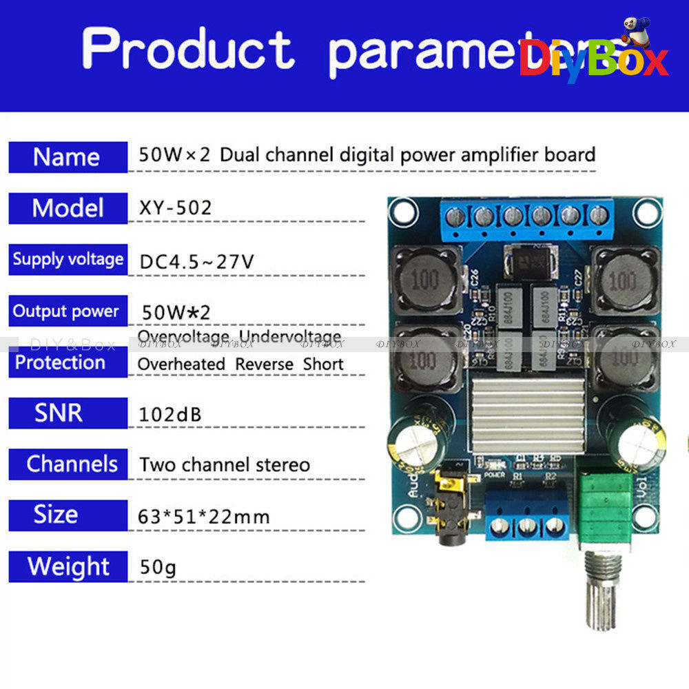 50Wx2 TPA3116 D2 Dual Channel DC4.5-27V Digital Power Amplifier Board Stereo