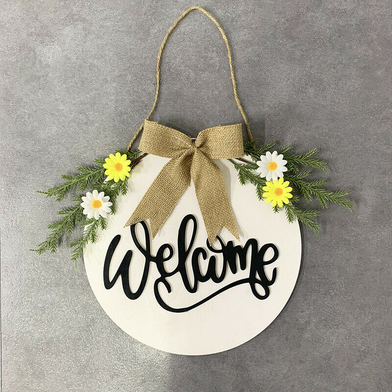 1PCS Wood Sign Welcome Wreaths Flower Decor Home Garlands Yard Garden DecorBDAU