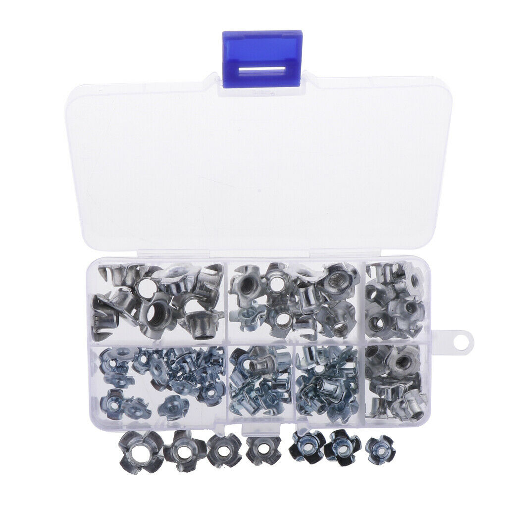 80x M3/M4/M5/M6/M8 Zinc Plated Four Prong Furniture T Nuts Blind Nut f Wood