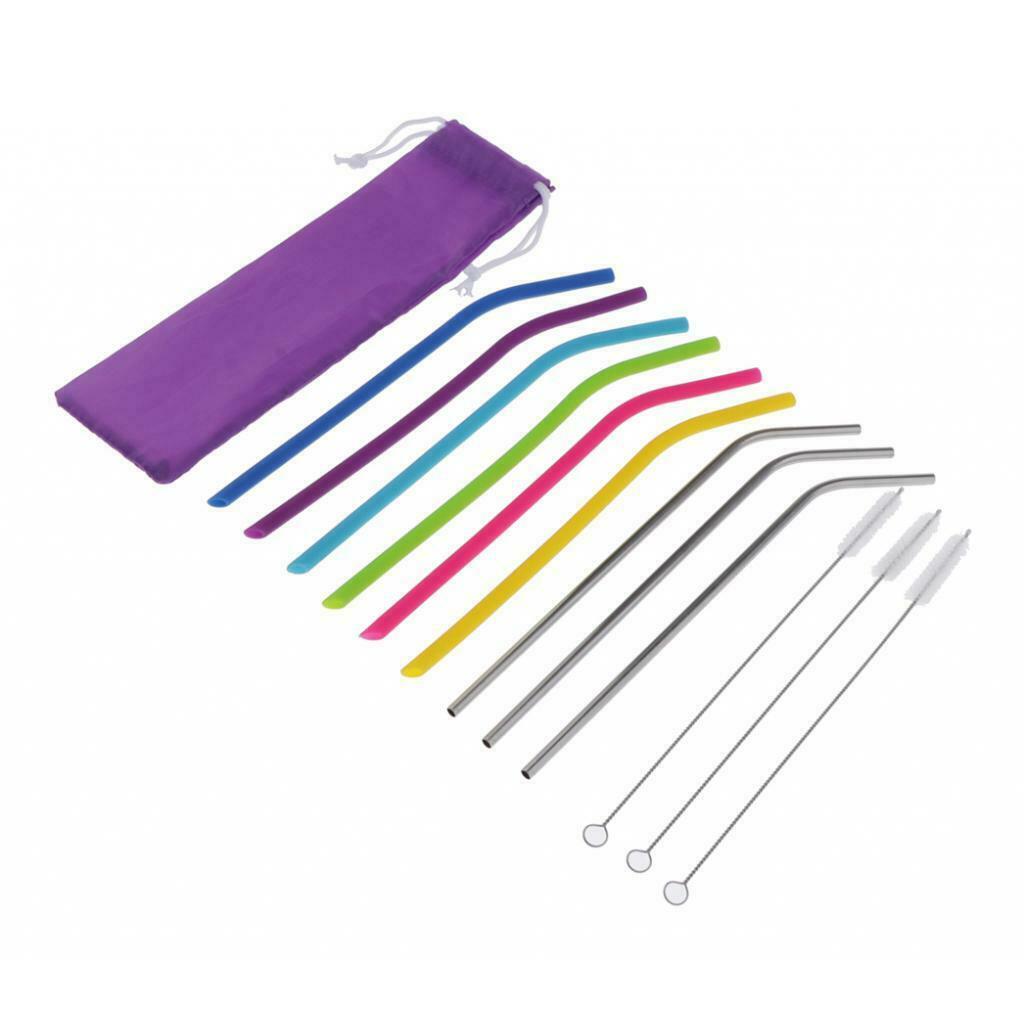 Reusable Drinking Straws Multicolor 6pcs Silicone 3pcs Stainless 3pcs Brush