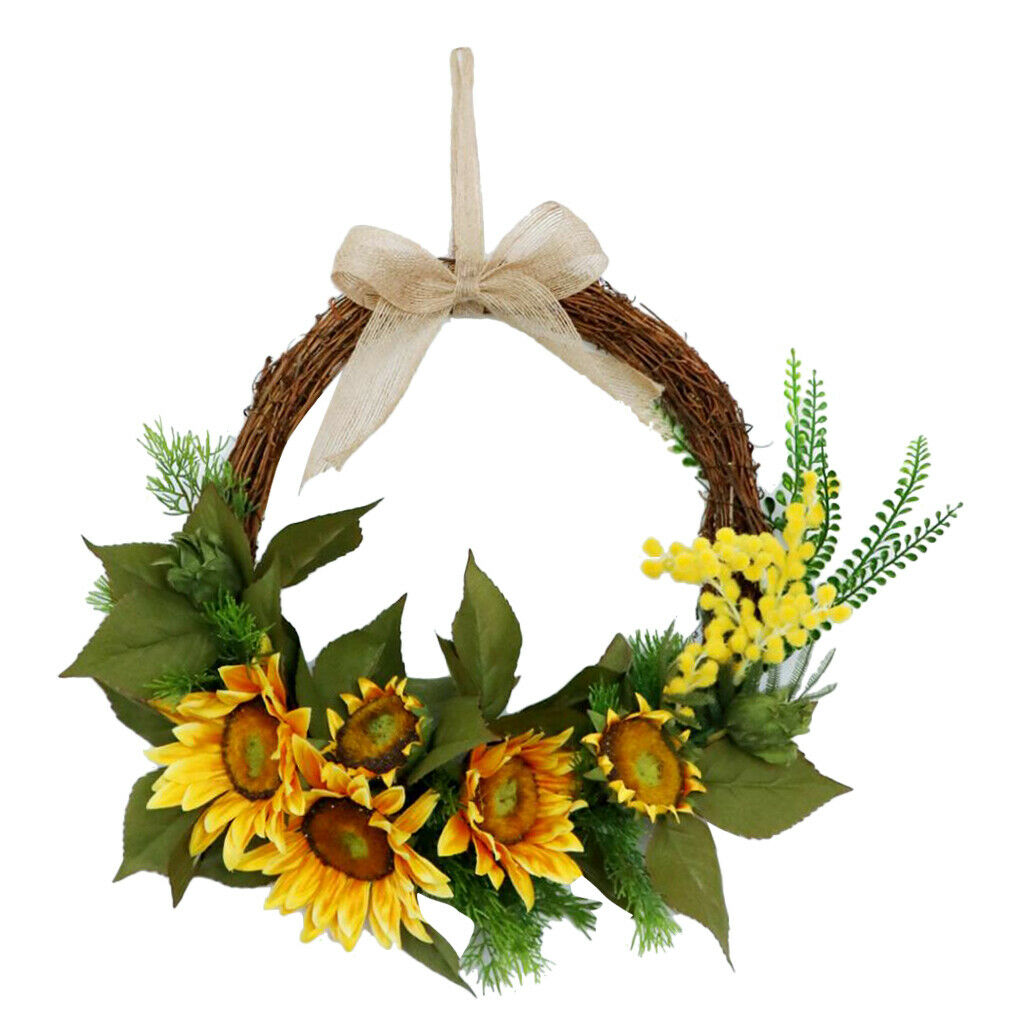 Front Door Wreath Garland Artificial Flowers for Home Decor Sunflower+Acacia