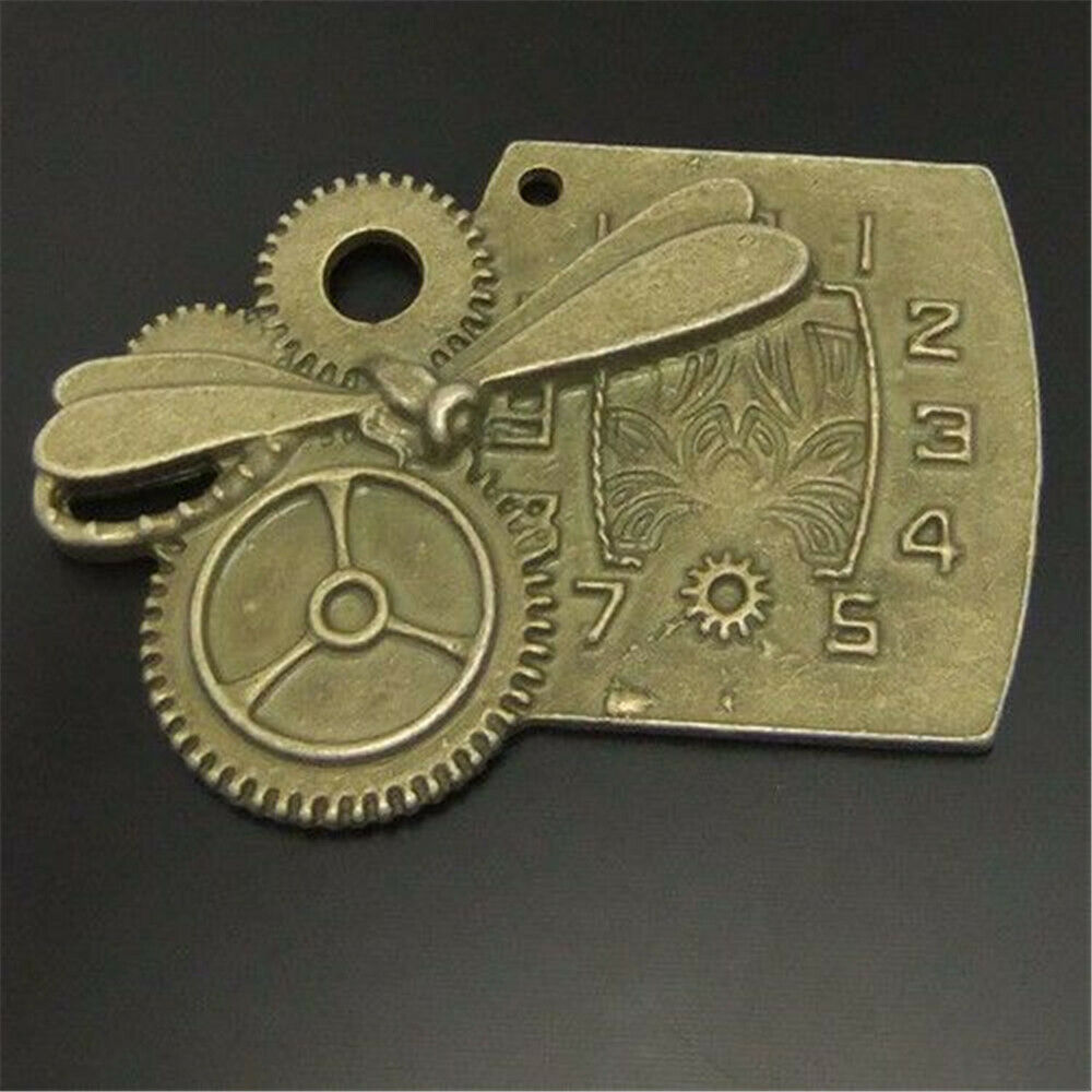 5-pack Antiqued Bronze Alloy Gear Clock Pendant DIY Jewelry Making Charm 47*35mm