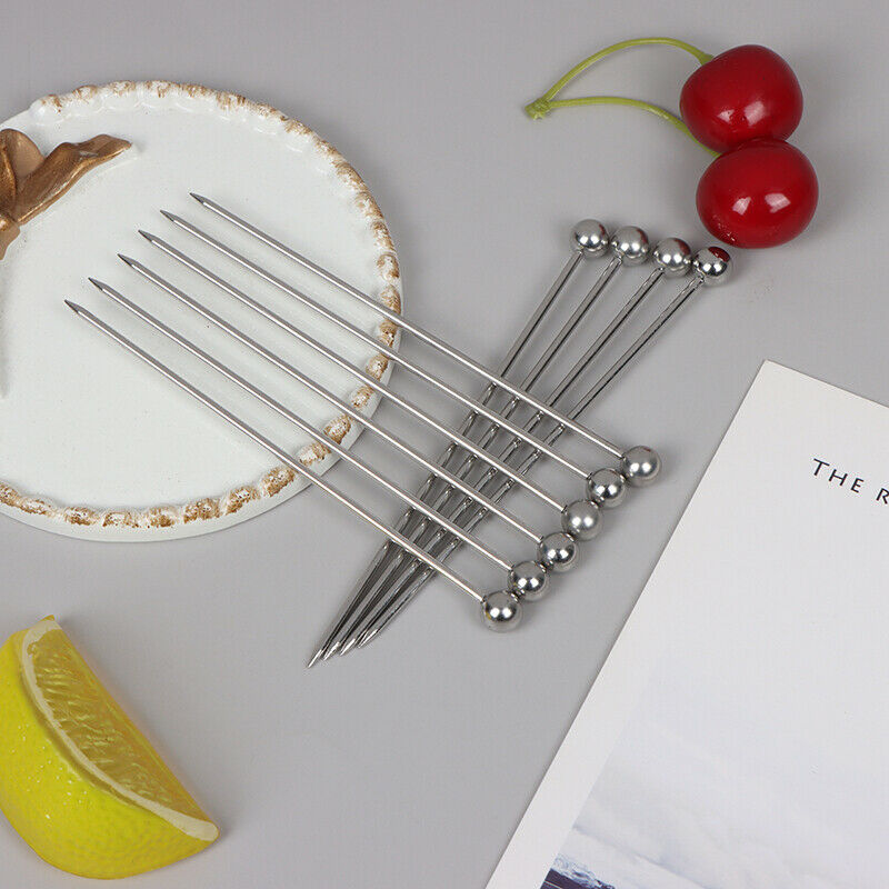 10pcs Stainless Steel Fruit Sticks Cocktail Picks Fruit Forks Toothpi JYC Vm SJ