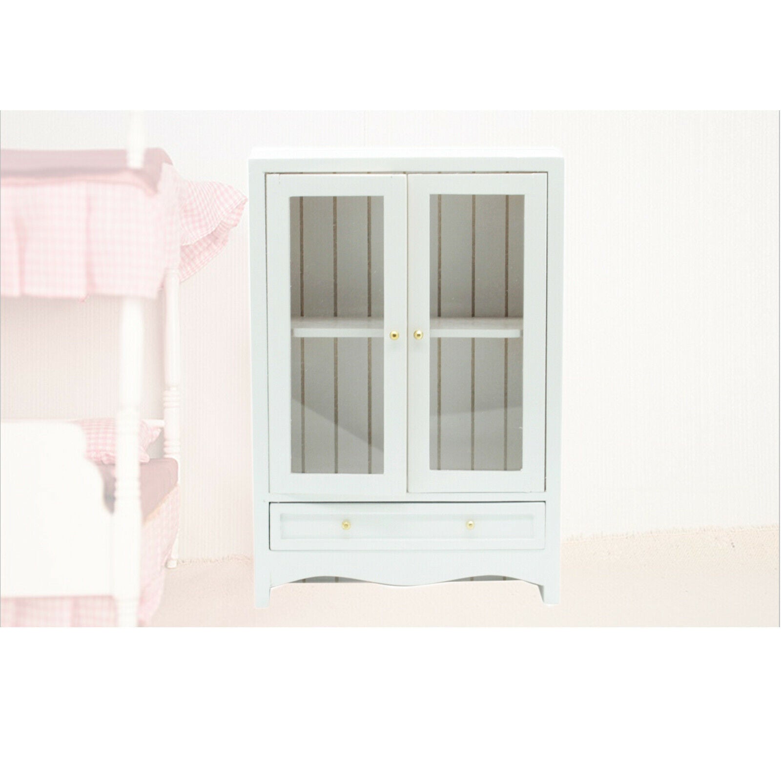 1:12 Mini White Wood Display Openable Doors Living Room Kitchen Ornaments