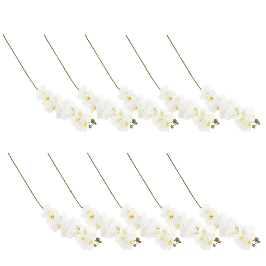 10pcs Artificial Floral Phalaenopsis Orchid Plants Home Garden Decoration White