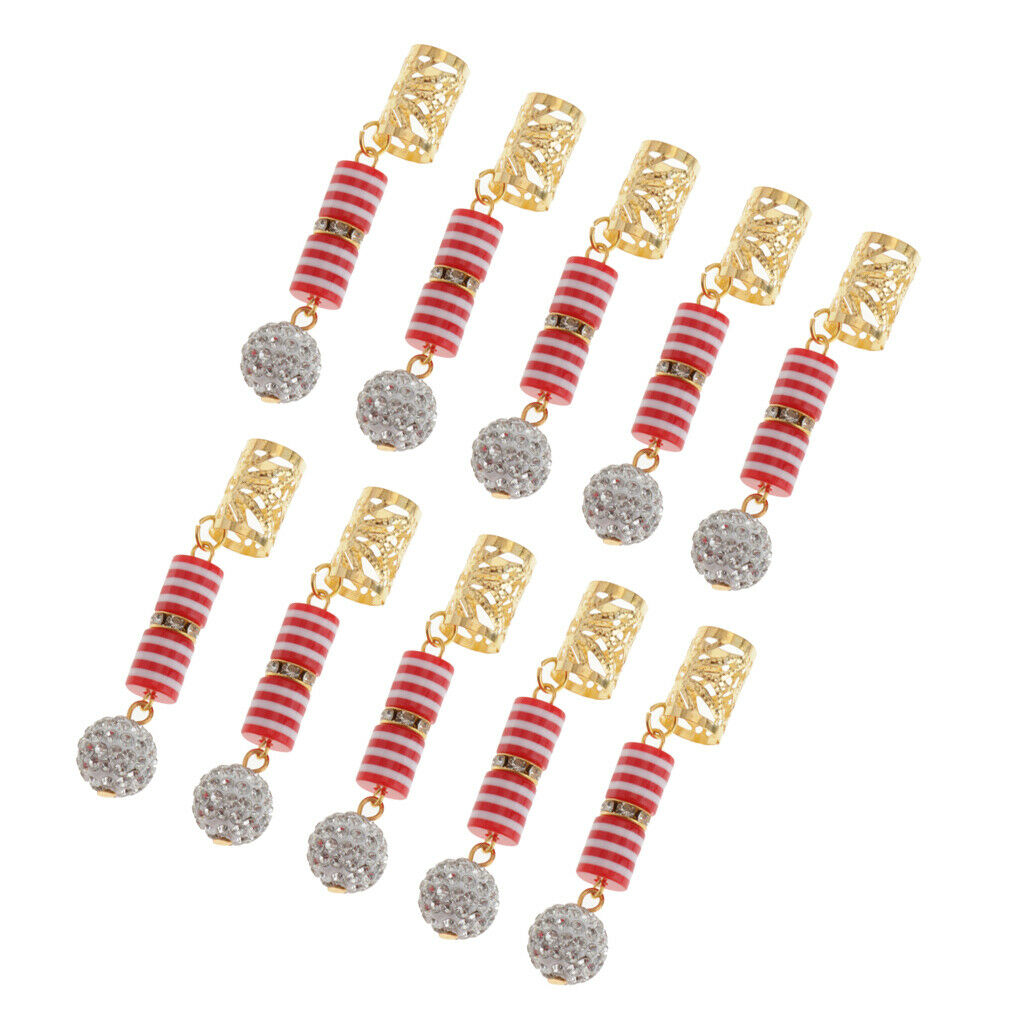 10 Pcs/Set Dreadlocks Beads Hair Braid Cuffs Dread Clip Long Pendant Red