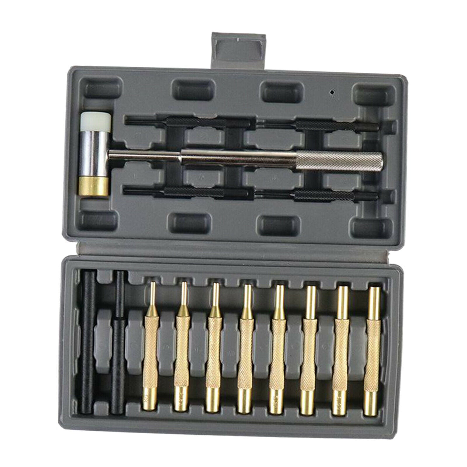 15 Piece Brass Punching Set And Double-sided Copper Hammer, Brass, Steel,