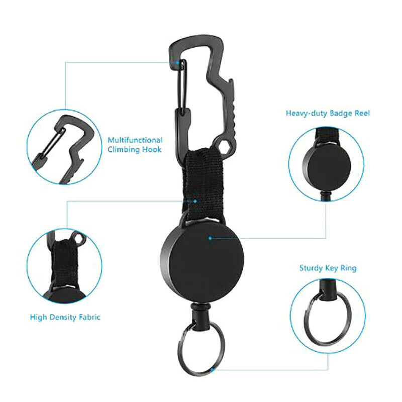 Retractable Keychain Heavy Duty Badge Holder Reel with Multitool Carabiner Cl NC