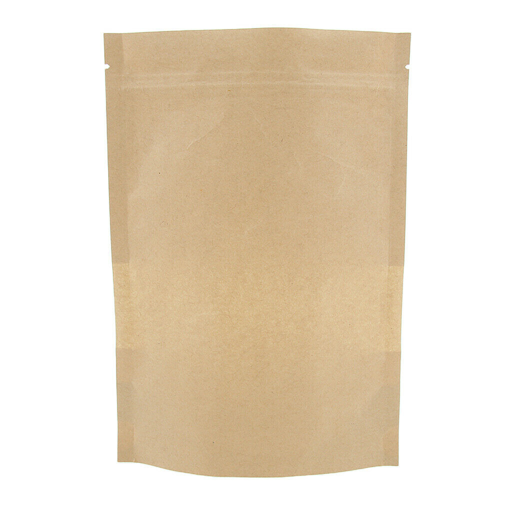 100x Stand Up Zipper Lock Brown Kraft Paper Bag With