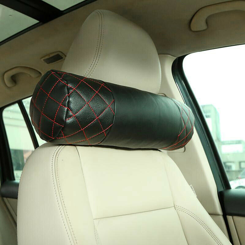 2X Car Rest Cushion Seat Neck Pillows Headrest Sports Style Universal PU Leather