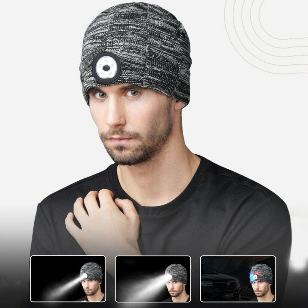 LED Light Beanie Hat Warm Headlight Hats for Men Dad Camping Fishing Running