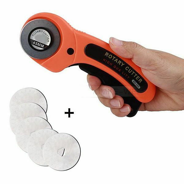 45mm Rotary Cutter Patchwork Quilters Sewing Fabric Cutting Tools + 5pcs Blades