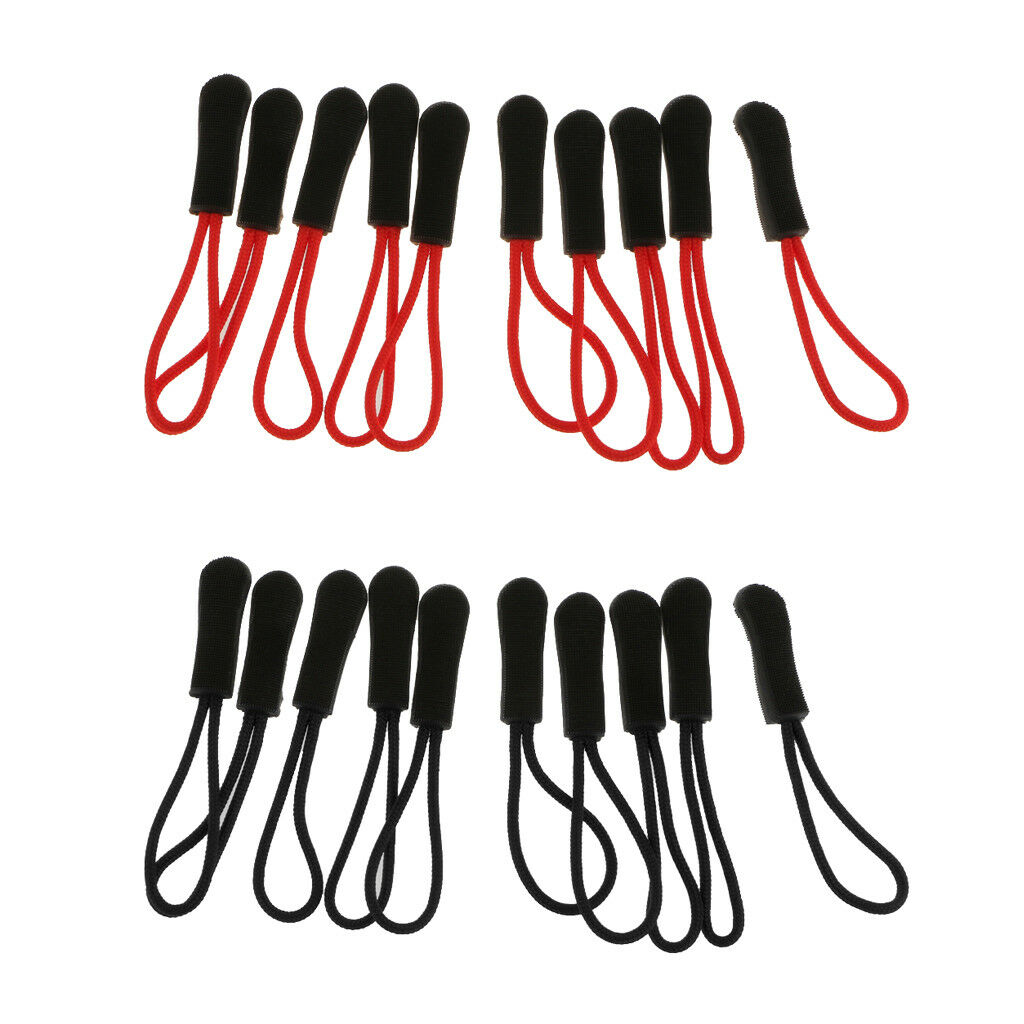 20Pcs Red & Black Zip Slider Hanger Replacement Zipper Pull Cord Fastener