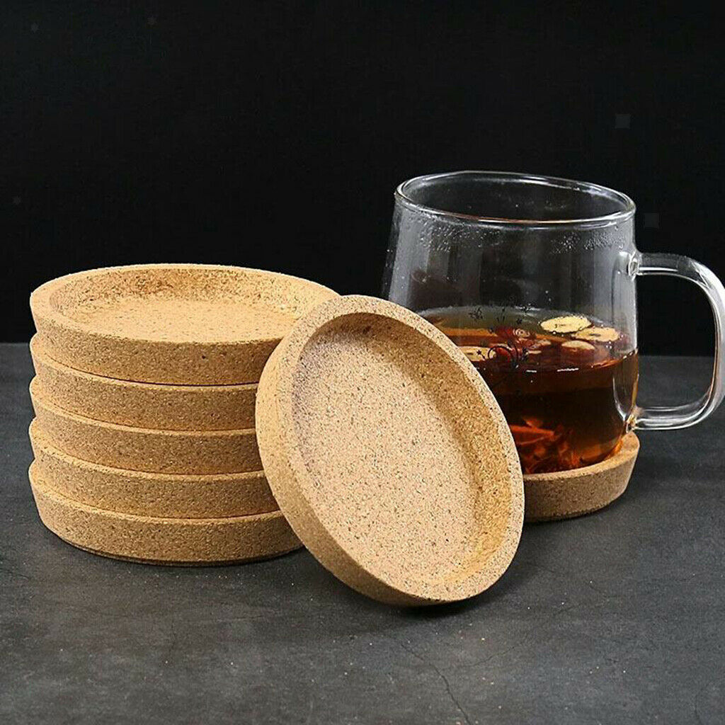 5x 10.3cm Round Natural Cork Coasters Heat Resistant Absorbent Cup Mat Decor