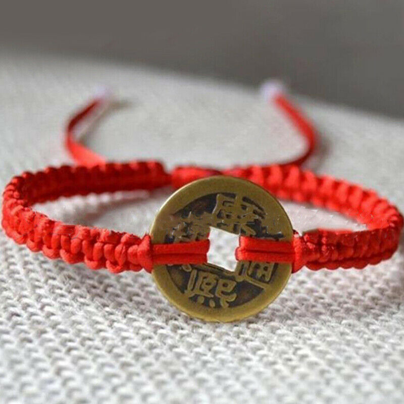 Chinese Feng Shui Wealth Lucky Copper Coin Pendant Red String Bracelets JeweBDD