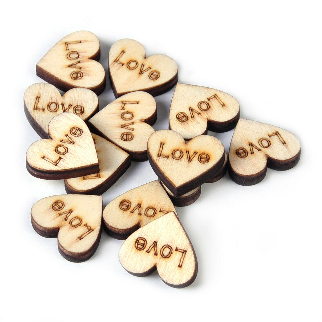 50 X Wooden Love Hearts - Craft Scrapbook Card Embellishments Wedding Charms An