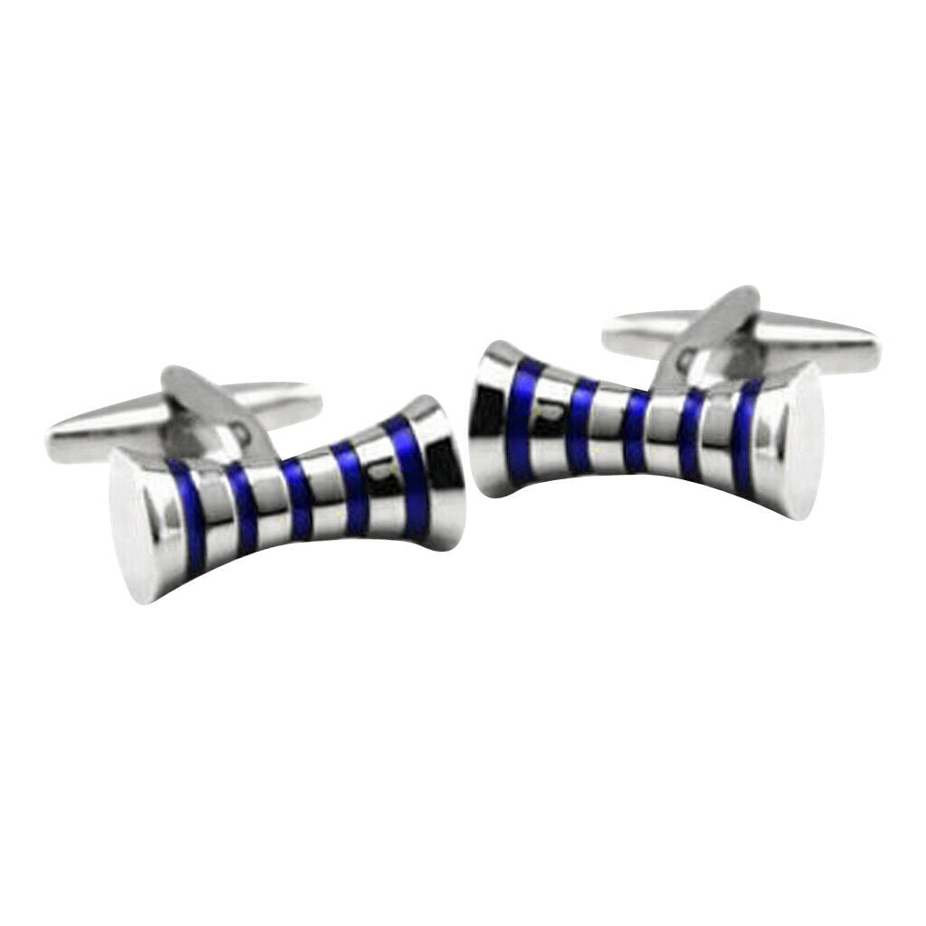 Enamel Striped Cufflink Formal Business Mens Cuff Links Blue Stripe