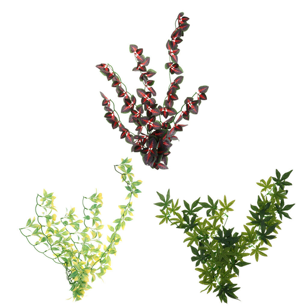 3 Pcs Reptile Habitat Decoration, Yellow Green Leaves Artificial Plant by 1.64ft