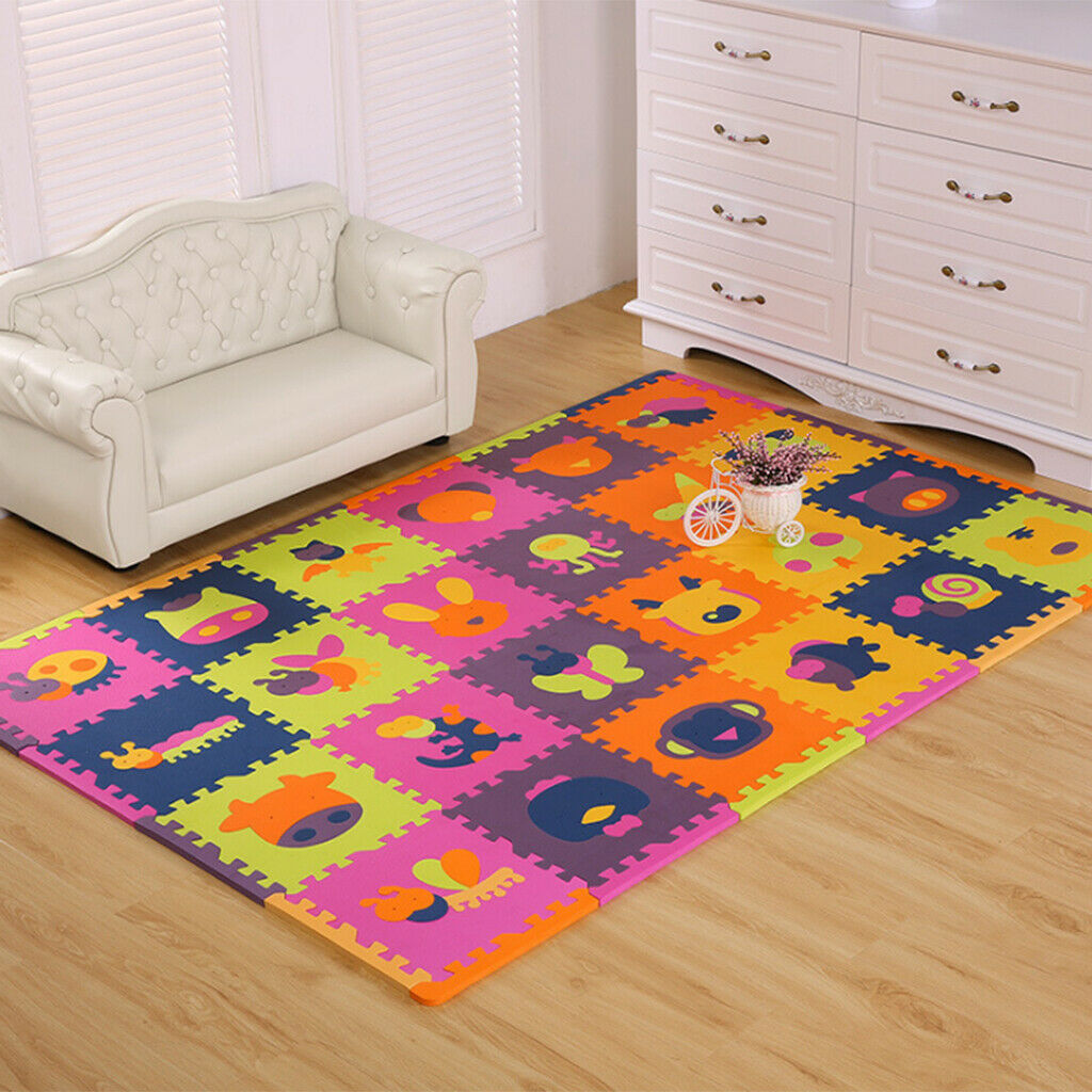 12Pieces Foam Puzzle Exercise Mat Interlocking Floor Tiles insect Blue