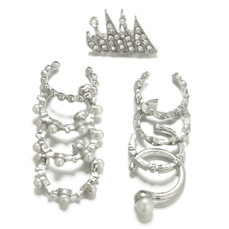 9PCS/Set Ear Clip Bohemia Ear Cuff Stud Crystal Ear Earrings Jewelry fashi.l8