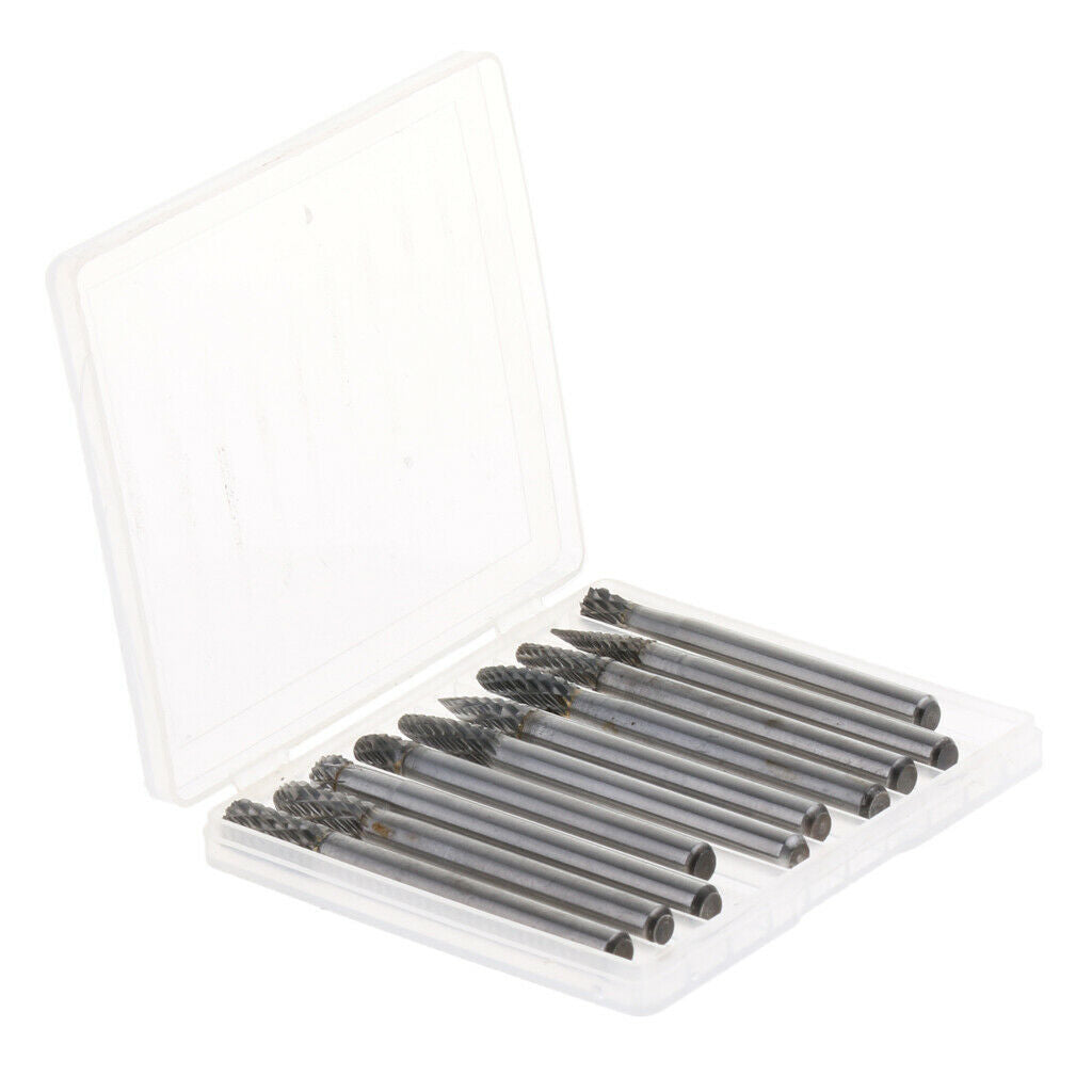 10 Piece 1/4" Shank Double Cut Carbide Rotary Burr Die Grinder Carving Bit