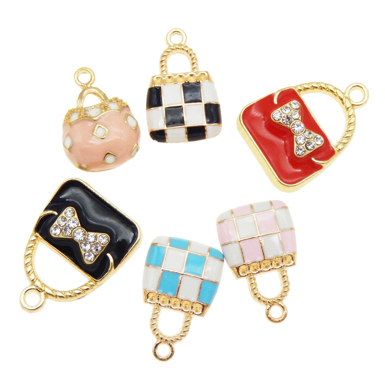 12PCS/Pack Mixed Assorted Bag Handbags Enamel Plated Charms Pendant DIY Findings