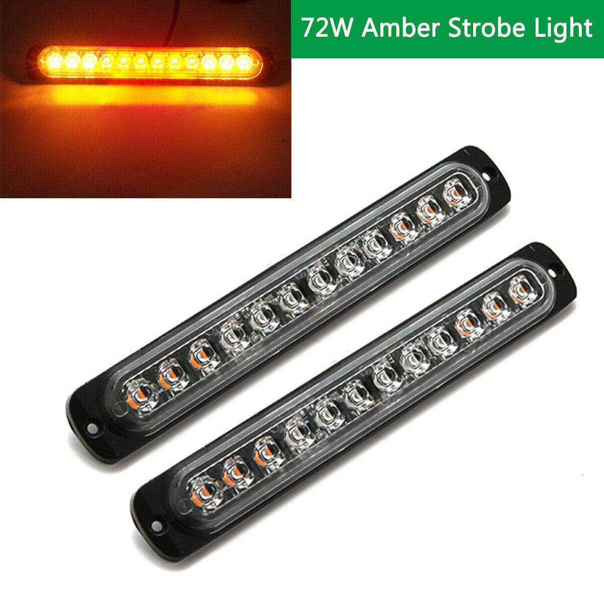 2PCS 72W Amber LED Flash Strobe Light BAR 12V 24V Fog Signal Light For Truck Car