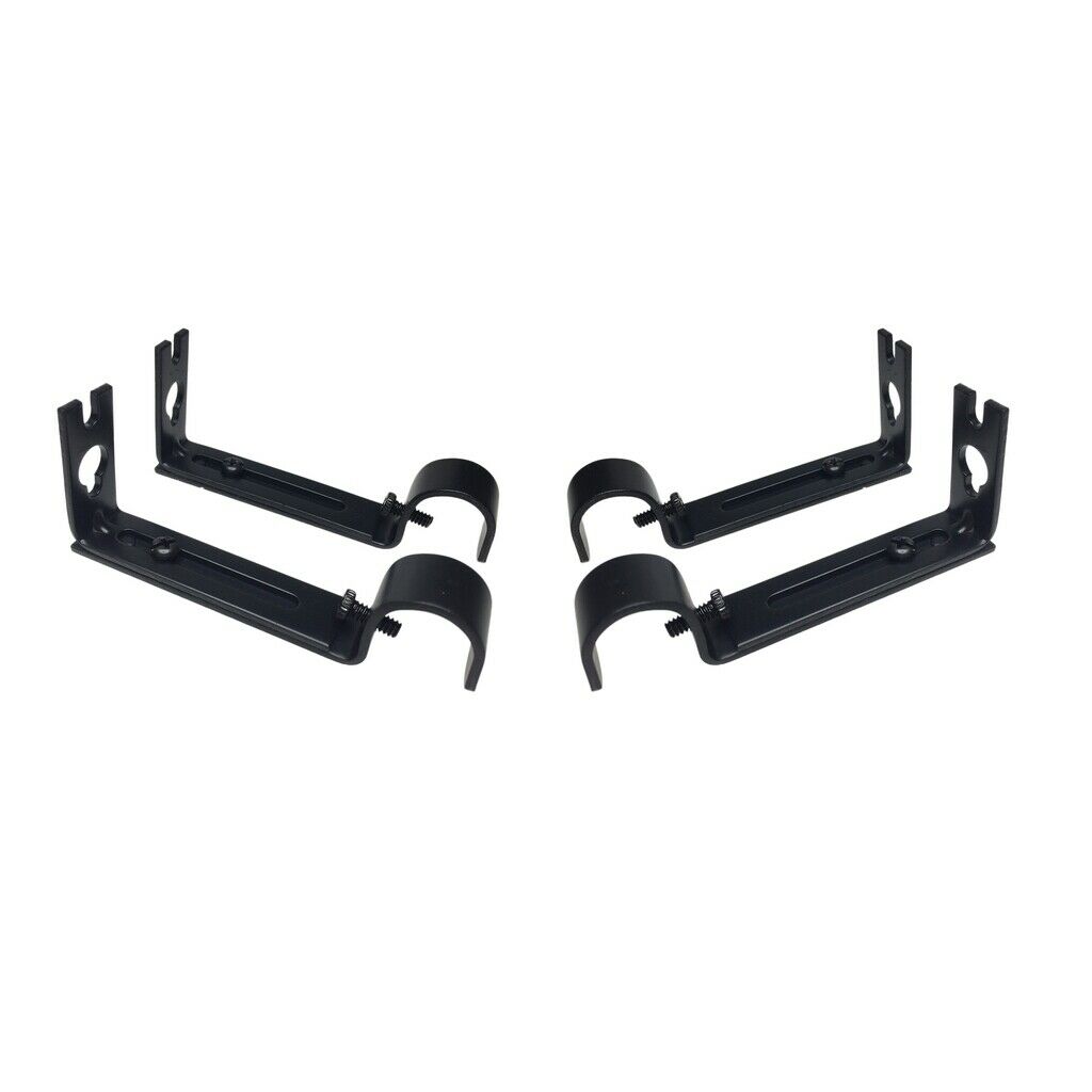 4 Pieces Adjustable Metal Curtain Pole Rod Wall Bracket Hook Holder Black