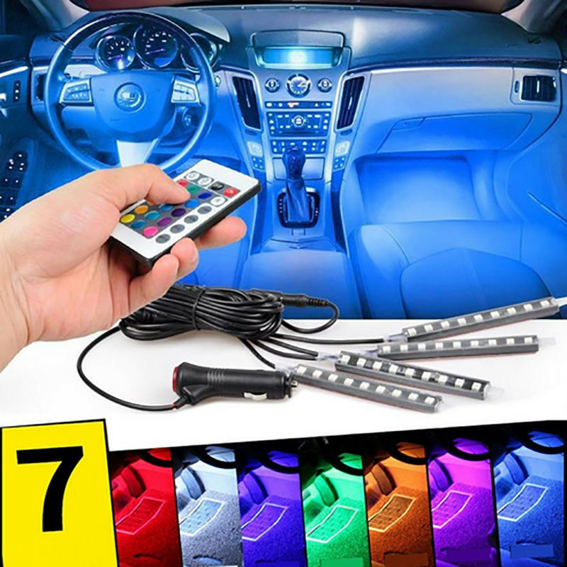 4x 9 LED Remote Control Colorful RGB Car Interior Floor Atmosphere Light Strip
