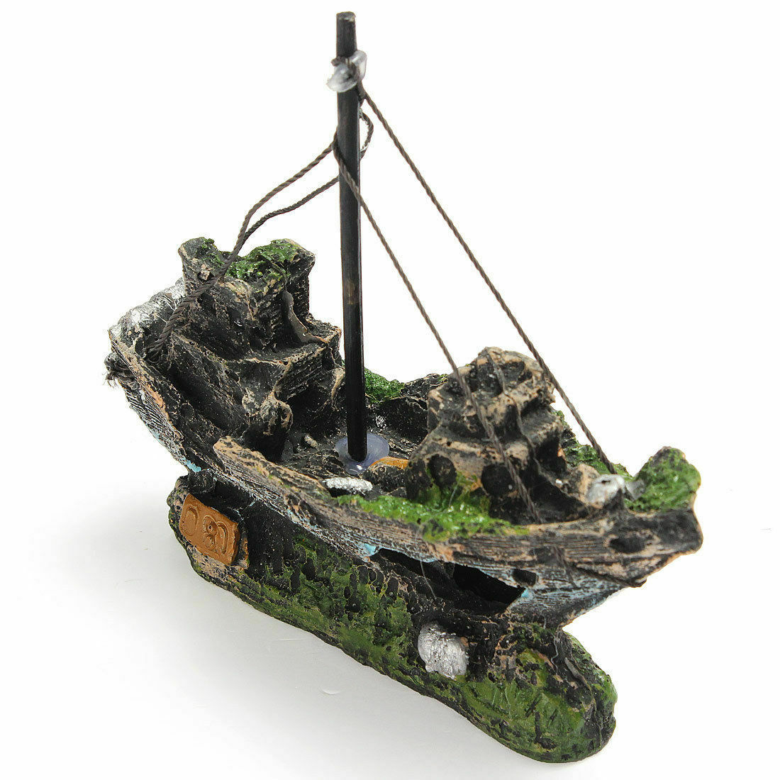 1xWreck Sailing Boat, 1xAntique Castle  Fish Tank Landscape Decoration