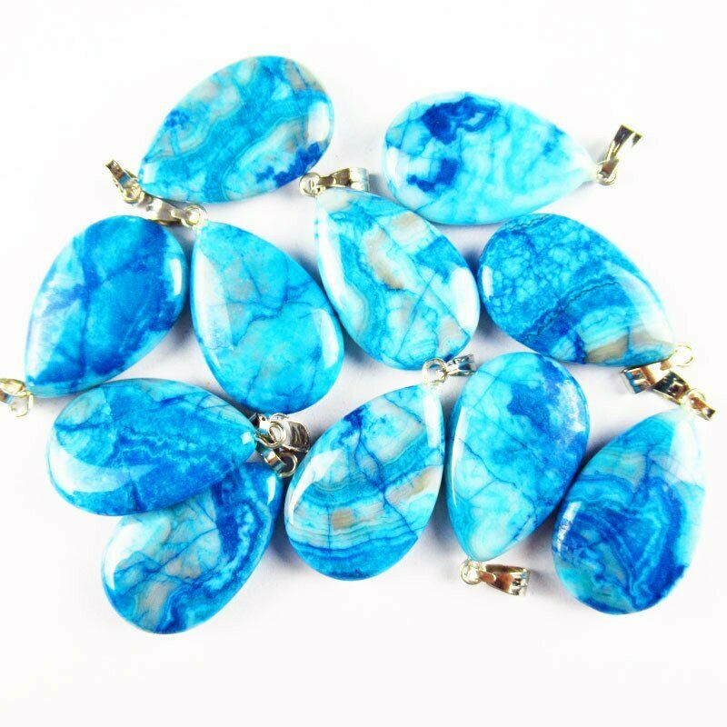 10pcs 27x16x5mm Natural Light Blue Crazy Lace Agate Teardrop 33g Pendant A136